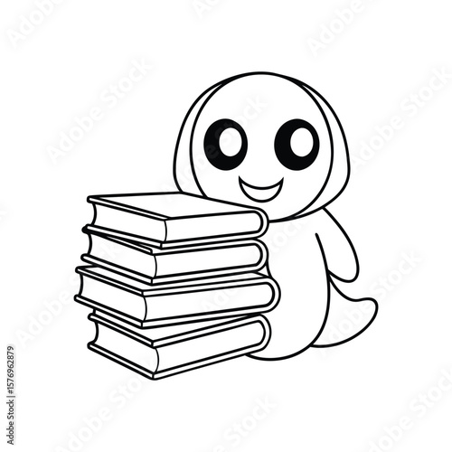 A ghost playing hide and seek joyfully Halloween kids coloring book Vector illustration