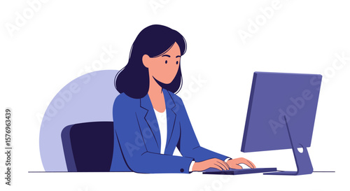 Businesswoman working at computer in modern office setting