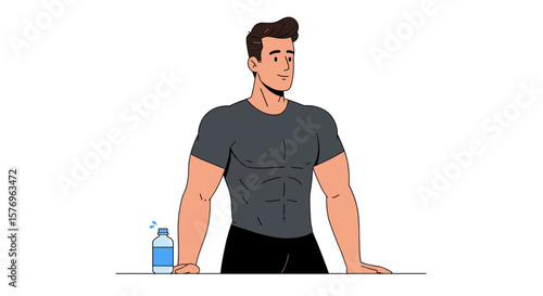 Fit man with water bottle: simple cartoon style fitness inspiration