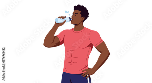 Athletic man drinking water in sport outfit on white background