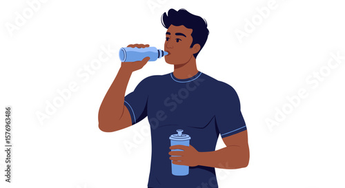 Athletic young man drinking water for hydration and fitness
