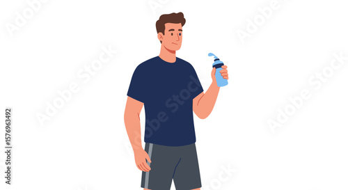 Man in sportswear holding water bottle for fitness hydration