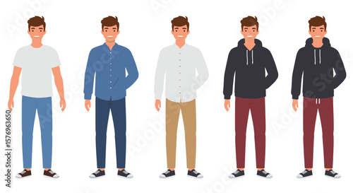 Casual male outfits in various styles and colors