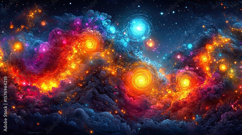 Fototapeta premium A vibrant, swirling nebula filled with glowing, colorful energy.