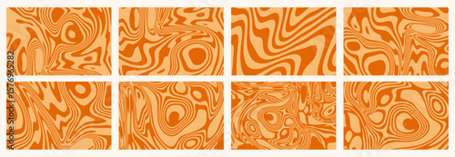 Vector liquid salted caramel pattern collection. Fluid swirl syrup texture bg. Candy dessert background. Cool bold retro honey ripple backdrops. Psychedelic glitch wavy funky hippie vintage food print