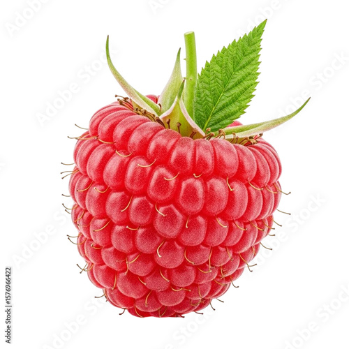 Wallpaper Mural Single ripe raspberry with green leaf isolated on transparent background Torontodigital.ca