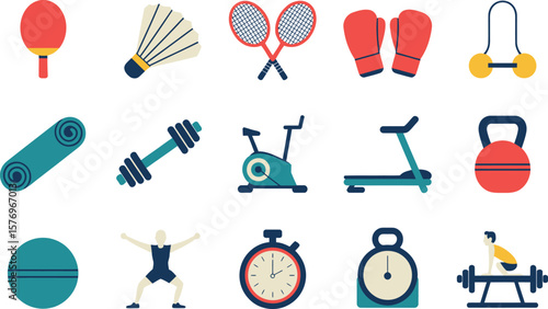 Flat Illustration of Sports Equipment and Fitness Activities