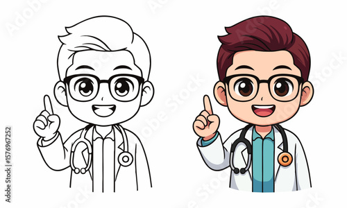 Cute doctor character coloring page for kids