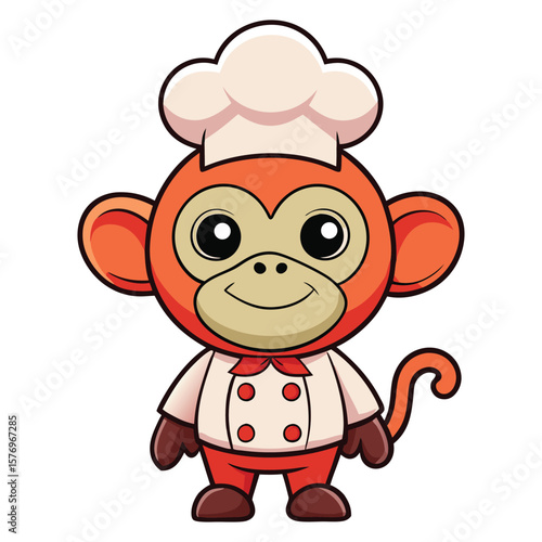 Cute cartoon monkey chef wearing a chef hat and uniform