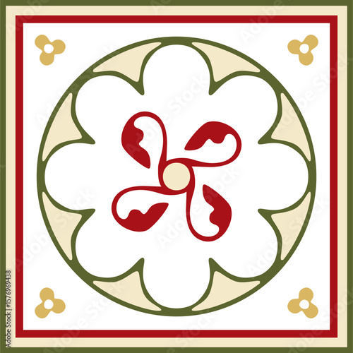Vector colored ancient Roman ornament elements. Classic European parts of patterns. Lilies and crowns
