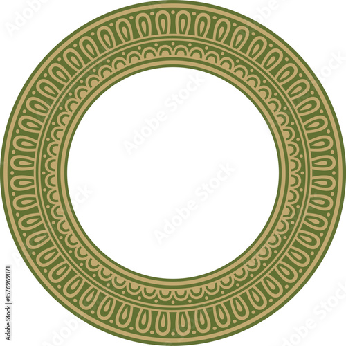 Classic Greek green and gold round ornament. Vector pattern, circle of ancient Hellenes. European border - ring.

