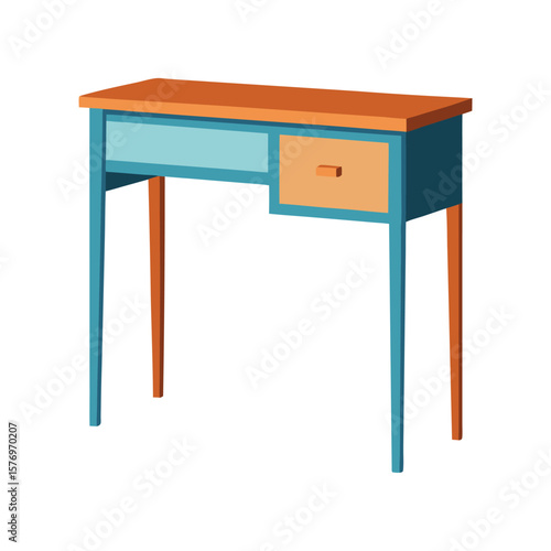 Colorful modern desk with drawer and tapered legs