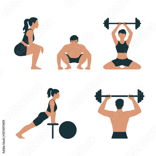 Workout Exercise Icon Set in Flat Design