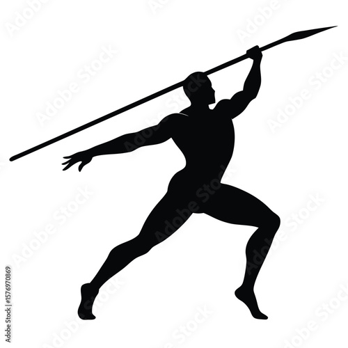 Silhouette of an athlete in action throwing a spear with dramatic silhouette effect and dynamic composition