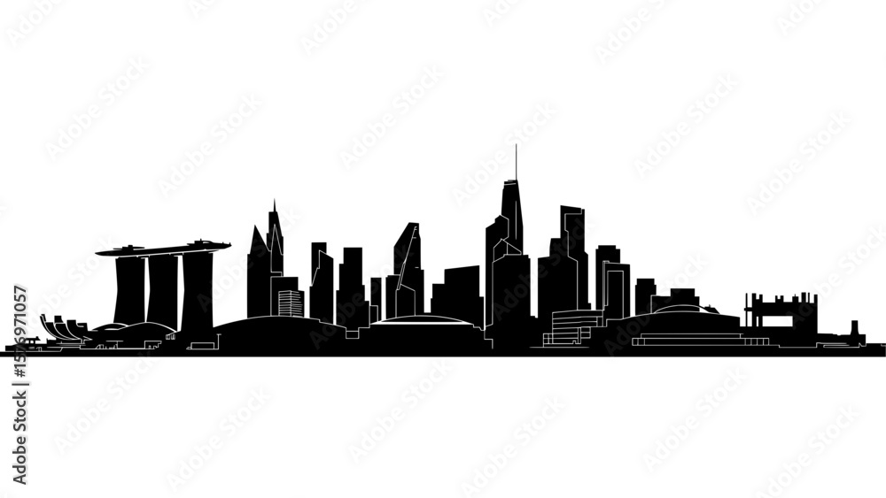 Obraz premium City skyline silhouette of modern architecture in black 