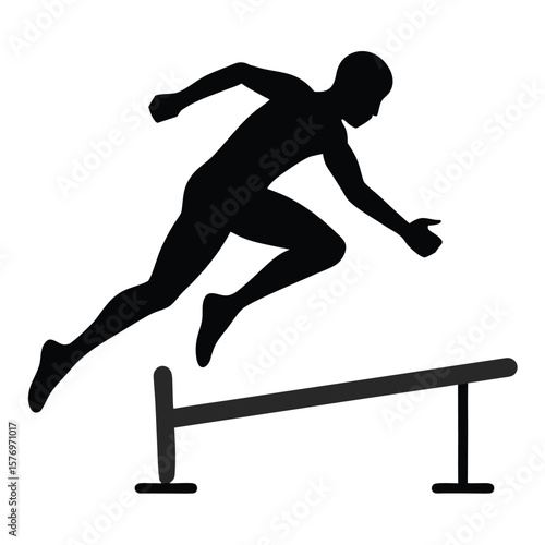 Silhouette of an athlete jumping over a hurdle displaying athleticism and physical achievement on white background
