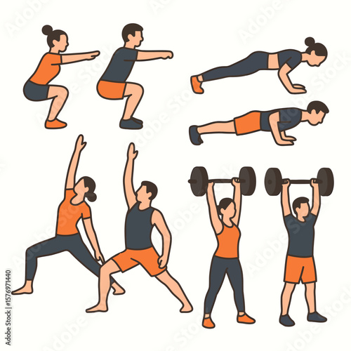 Workout Exercise Icon Set in Flat Design
