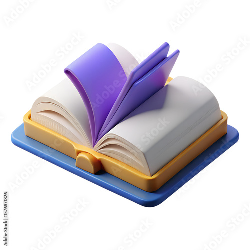 Stylized open book with purple pages isolated on transparent background