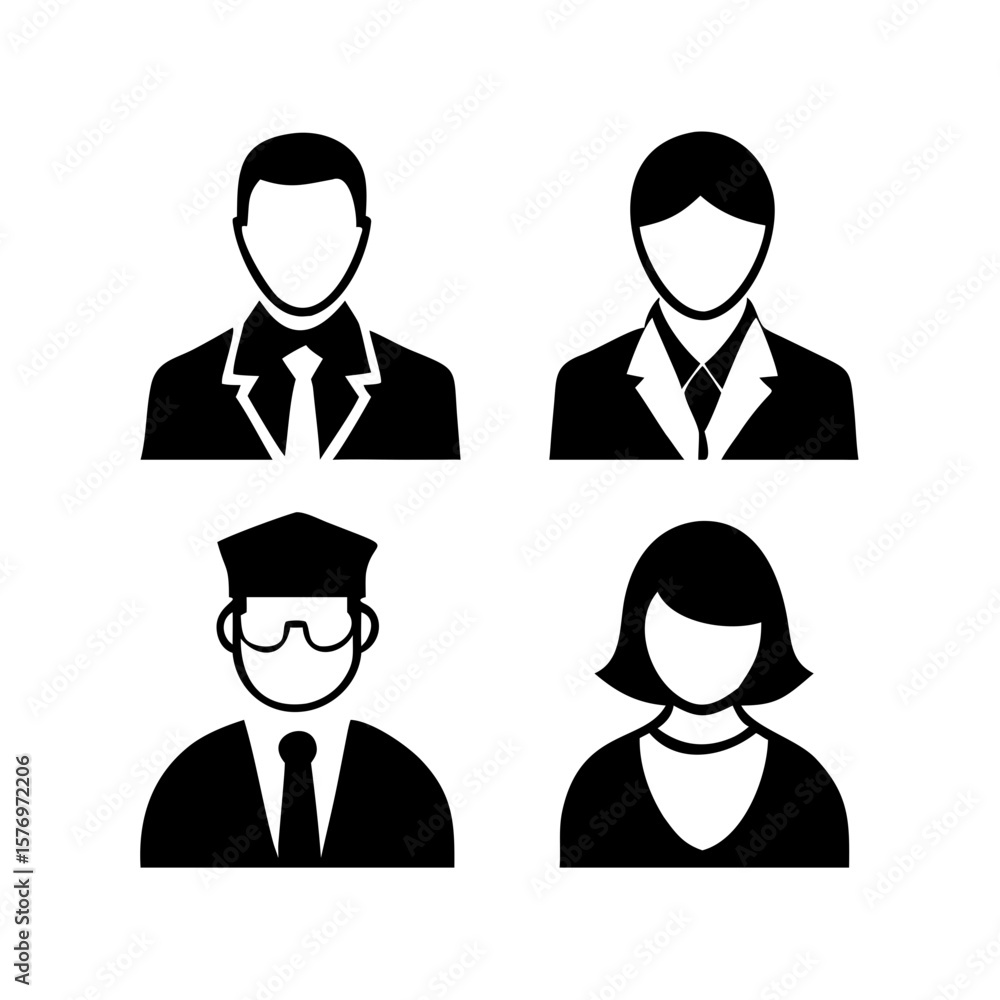 Set of Professional Icon Portraits – Minimalist Black-and-White Avatars of Diverse Occupations Set of Professional Icon Portraits – Minimalist Black-and-White Avatars of Diverse Occupations