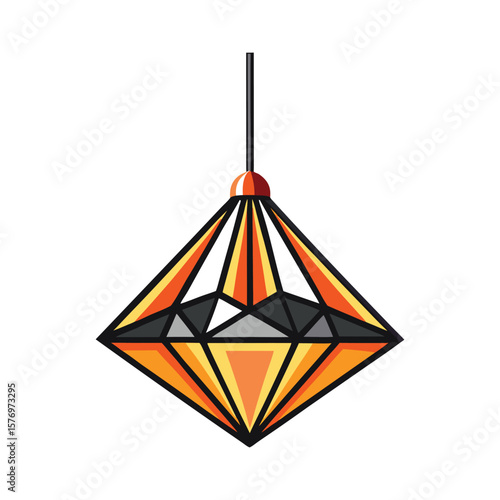 Hanging geometric gemstone ornament with orange and black accents