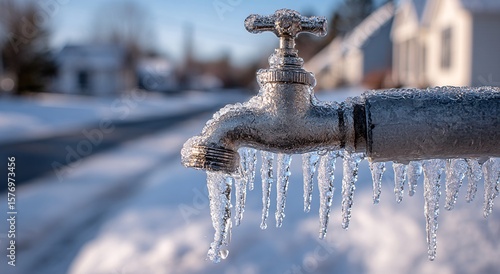 Macro photography of frozen water taps in winter's