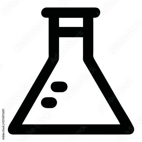 Illustration of a black outline of a laboratory flask with two small black circles inside it