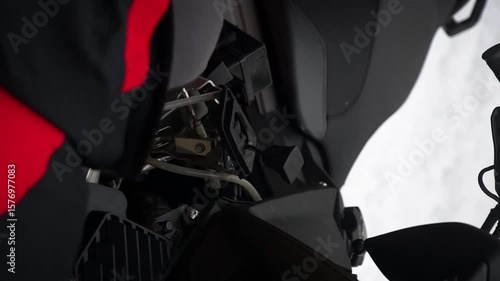 A CloseUp Image Featuring the Intricate Components of a Snowmobile Engine Assembly