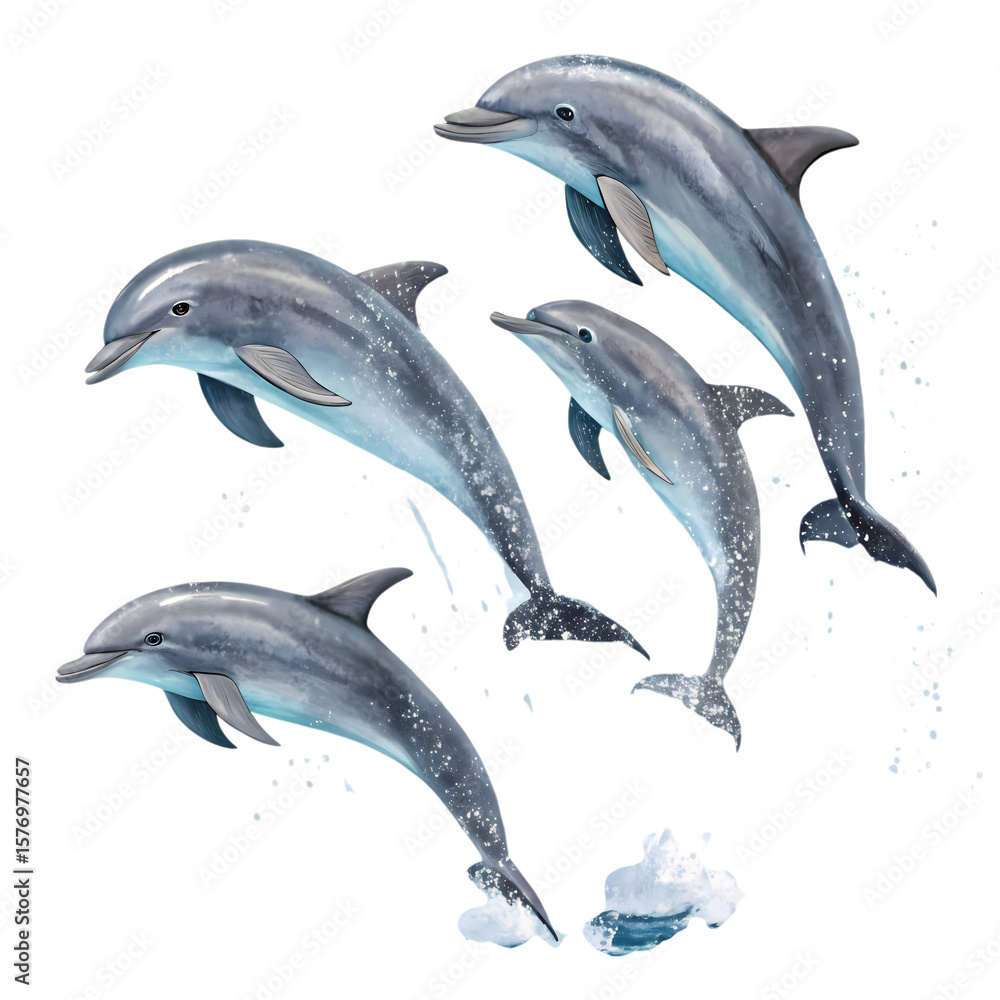 Obraz premium A Pod of Dolphins Leaping Aquatic Grace and Playfulness isolated on transparent background