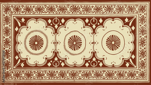 Elegant Ornate Wall Panel with Intricate Sunburst Designs in Warm Brown Tones, YAKAN CLOTH FILIPINO DESIGN