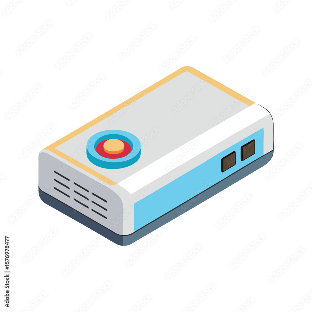 Fototapeta premium Modern portable electronic device with blue accents and circular button