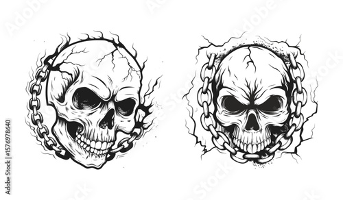 Skull and crossbones illustration on black background with horror and pirate theme