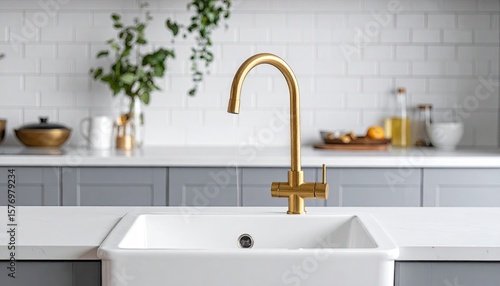 Modern Kitchen Sink with Gold Faucet