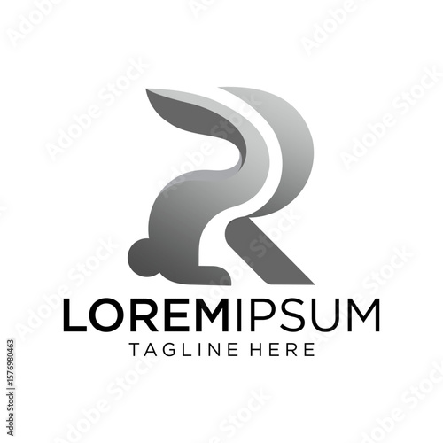A rabbit merged with the letter R in metallic tone fitting for creative studios, branding agencies, or digital companies