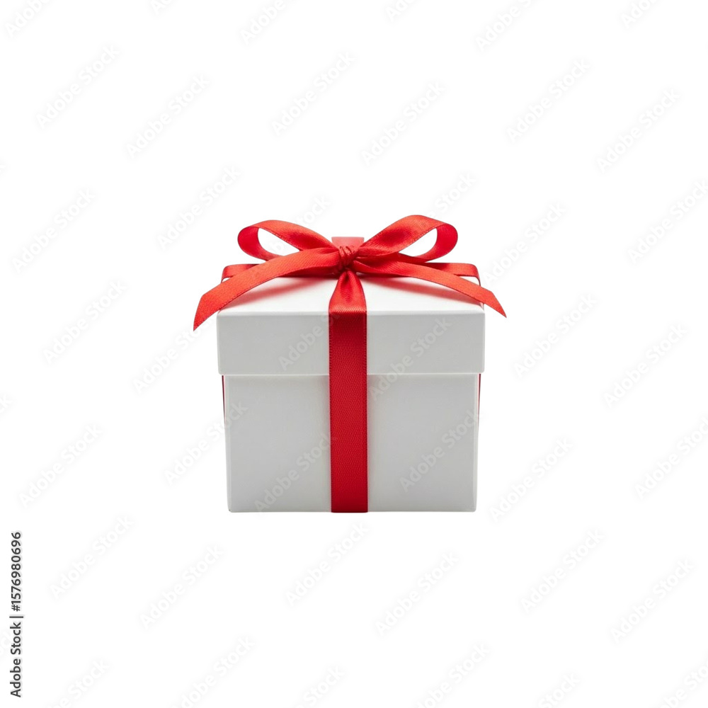 Fototapeta premium White gift box with red ribbon bow isolated on transparent background
