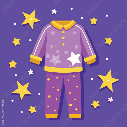 Purple pajamas with yellow stars and accents children