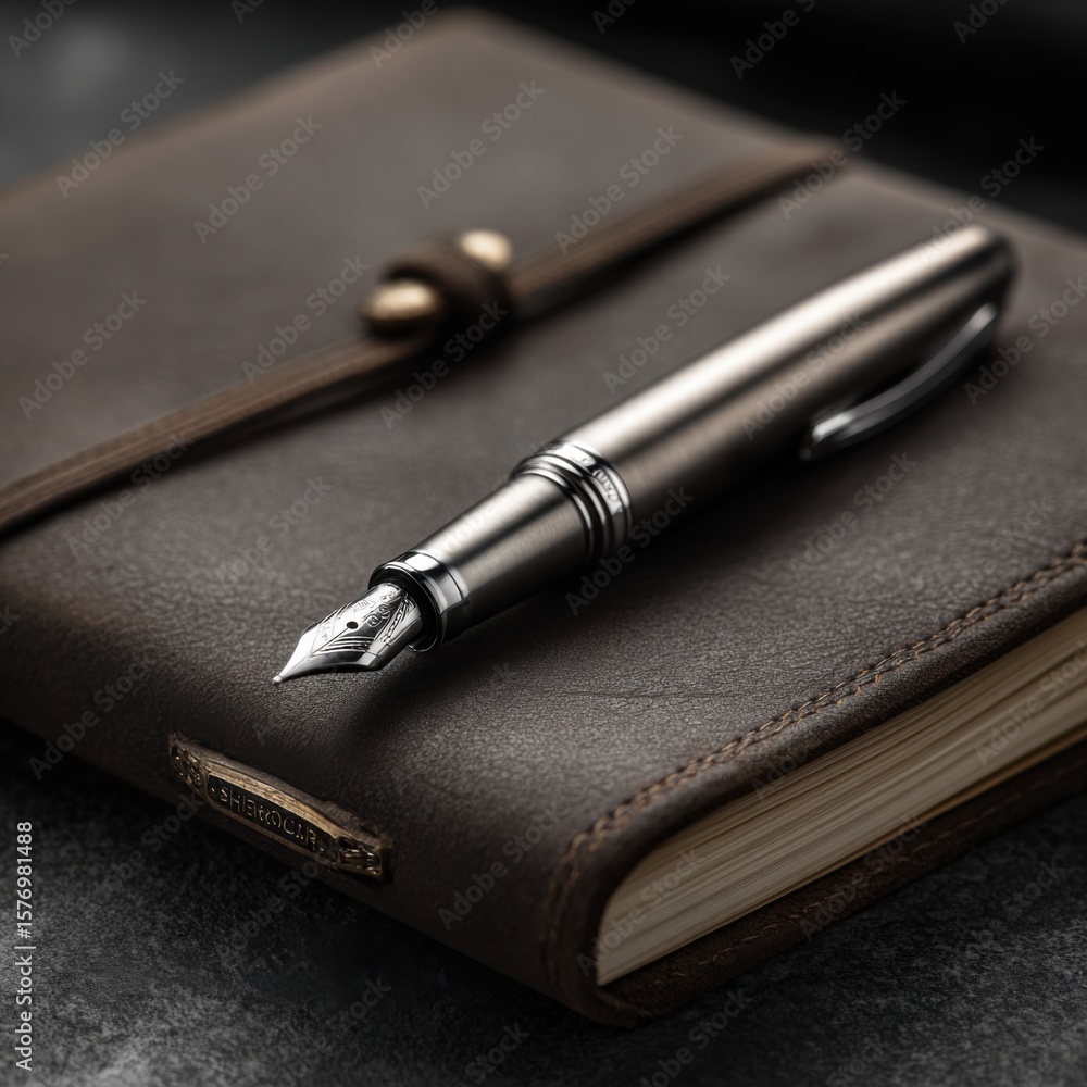 A sleek metal pen rests on a crisp, blank page. A sleek metal pen rests on a crisp, blank page.