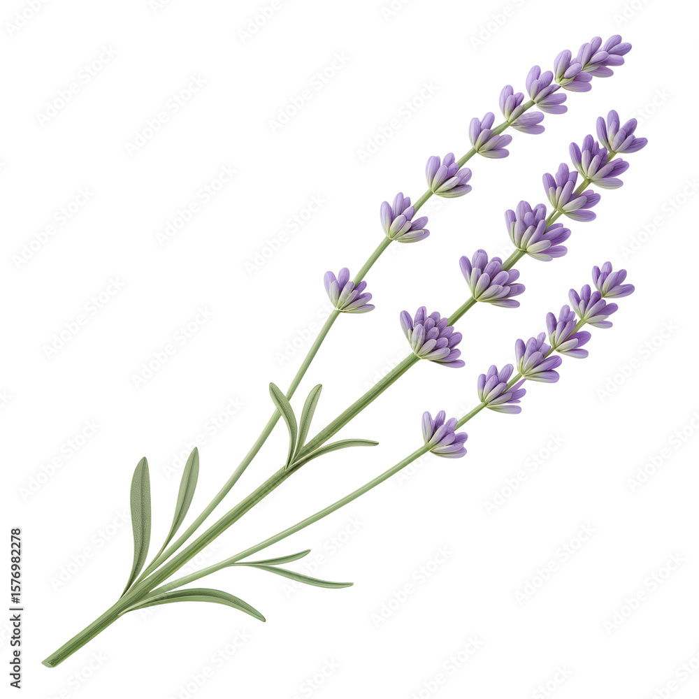 Naklejka premium Delicate lavender sprigs with green leaves isolated on transparent background
