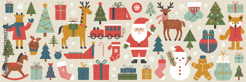  Santa Claus grins mischievously aboard a toy locomotive, surrounded by nutcracker soldiers, colorful gift boxes, sparkling ornaments, cheerful ribbons, bustling elves, festive holly, and snowy winter