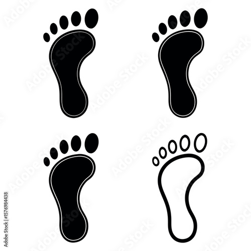 Silhouette Footprints Collection Depicting Human Feet Impressions with Varying Outlines, Representing Anatomy, Signage, and Symbolic Footprint Imagery
