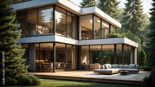 Wallpaper Mural Modern Residence With Glass Walls Surrounded By Lush Green Forest modern house Torontodigital.ca