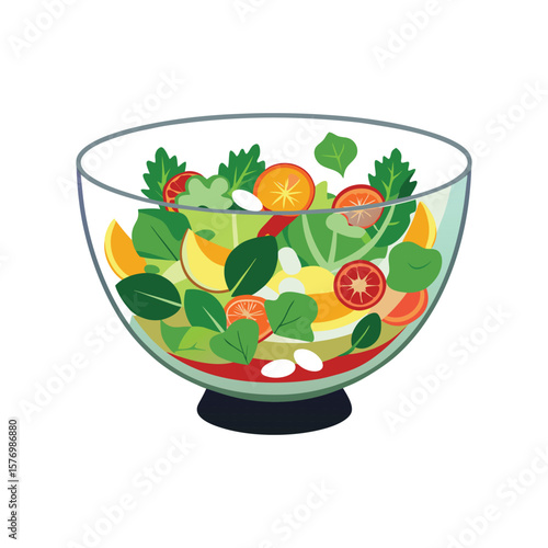 Vibrant fresh salad in a clear glass bowl