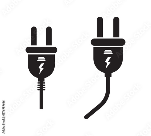 Set of electric plug vector icons on white background. Electrical cord or cable. Electric power.Electric plug vector icon on white background
