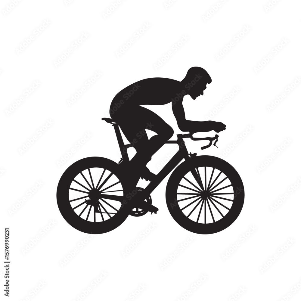 Naklejka premium Pro road racer silhouette. cyclist in full aero tuck racing on a sleek road bike. 