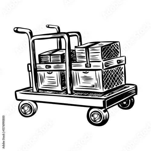 A glyph style illustration representing baggage cart