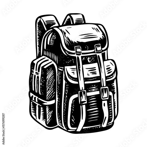 A vintage style illustration showing backpack