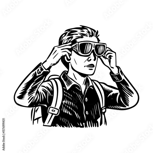 A vintage style illustration showing travelling sunglasses