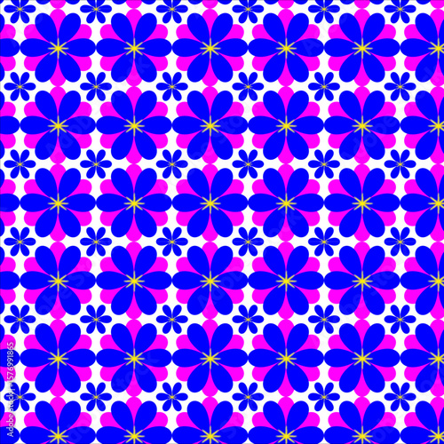 Retro Geometric Floral Pattern – Bold Blue and Pink Seamless Background Design