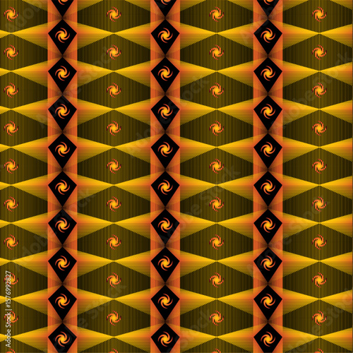 Abstract Geometric Pattern with Golden and Black Symmetry – Seamless Digital Art for Backgrounds and Textures