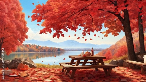 Savoring Dessert Amid Autumn's Crimson Beauty