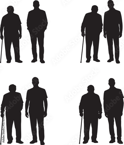 Four variations of an older man and companion silhouette